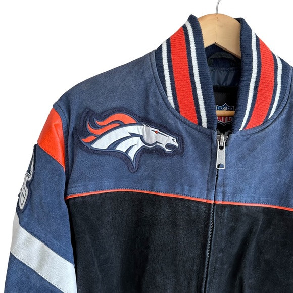 NFL Broncos Genuine Leather Bomber Jacket Large - Picture 2 of 6